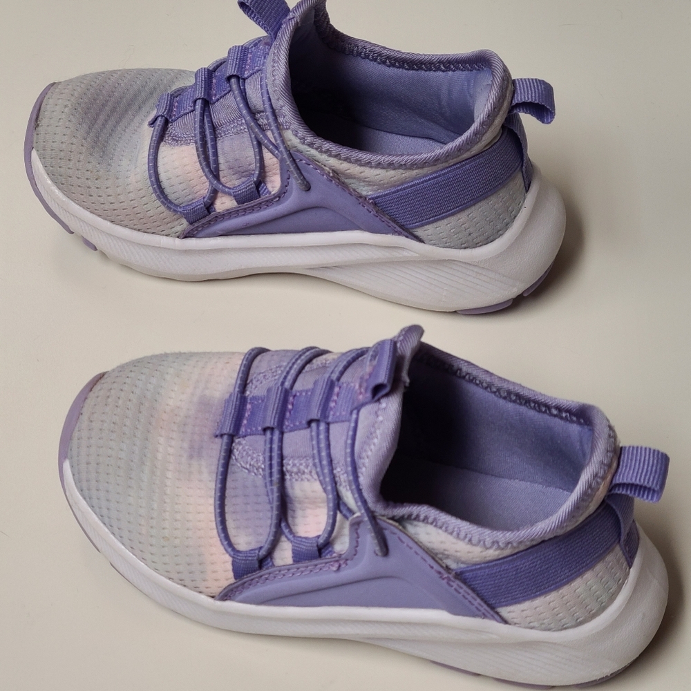 EUC Purple, Gray & Pink Tie-Dye Kids Cage Knit Sneakers SlipOn Shoes Memory Foam - Picture 2 of 5